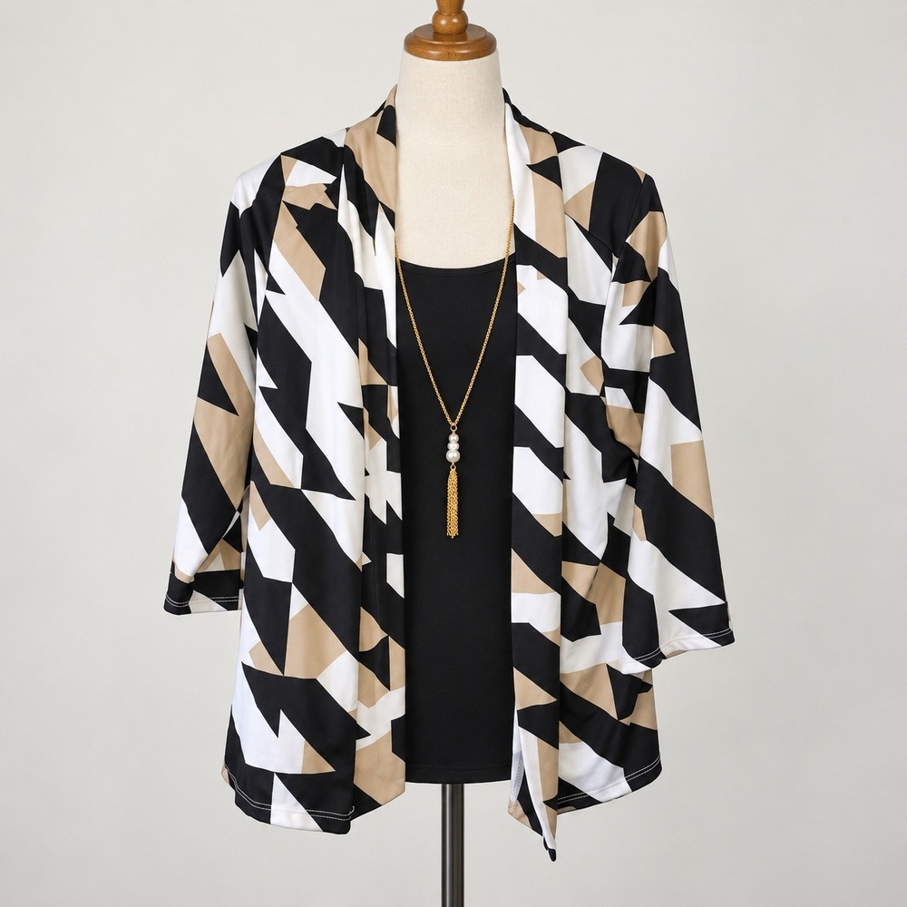 Emily Rose Cardigan and tank Size Medium Geometric Tassel Necklace Set